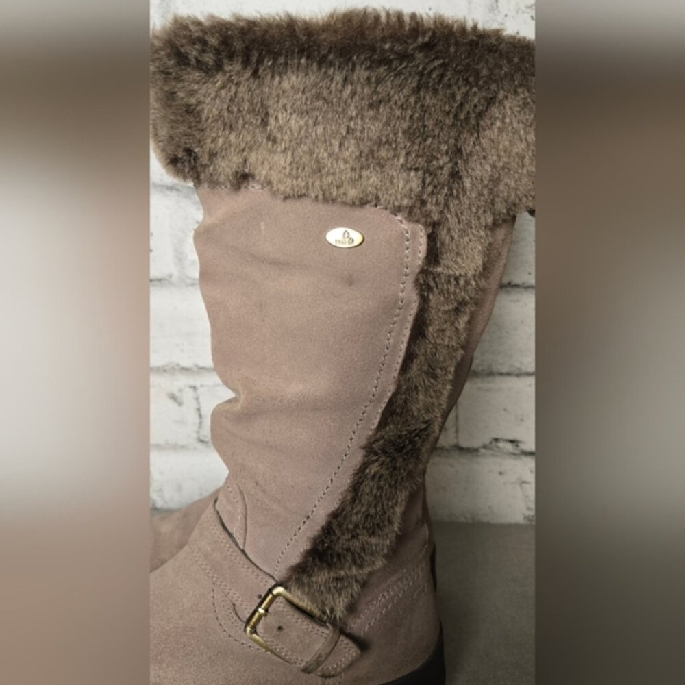 Denver Hayes Taupe Suede Faux Fur Winter Boots Women’s Size 7 Mid Calf Warm Zip - Picture 10 of 13